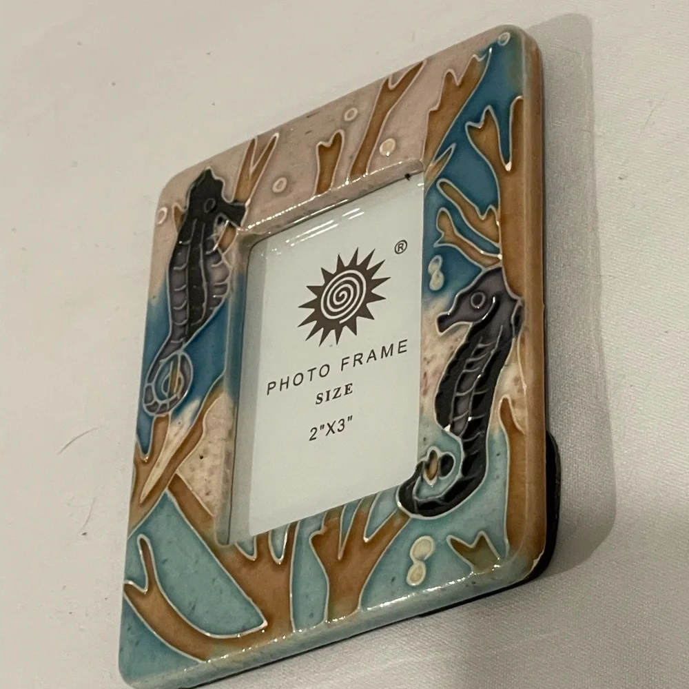 Blue and Brown Picture Frame with Underwater and Seahorse Accents‎